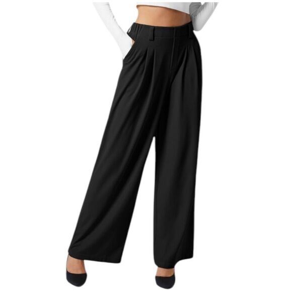 Halara Pants - Size M Halara High Waisted Plicated Side Pocket Wide Leg Waffle Work Pants in Bl